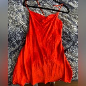 Orange Mini Slip Dress with low back